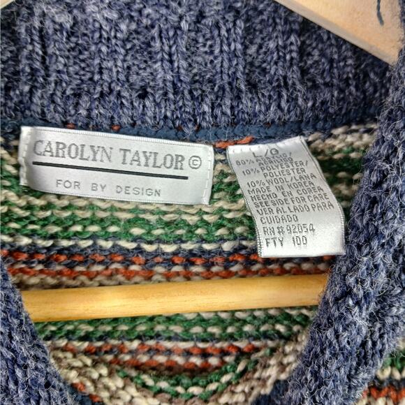 Carolyn Taylor VTG Women's SZ L Wool Blend Fair Isle Sweater Rolled Hems - Picture 4 of 5